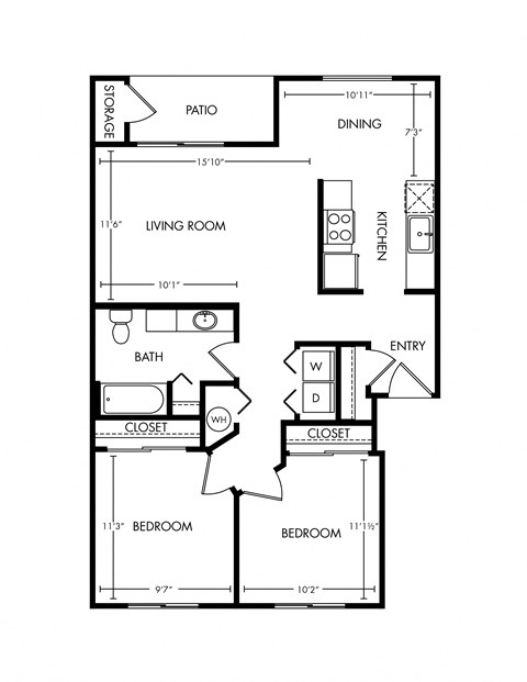 Westridge Apartments 2 Bed 1 Bath Floor Plan
